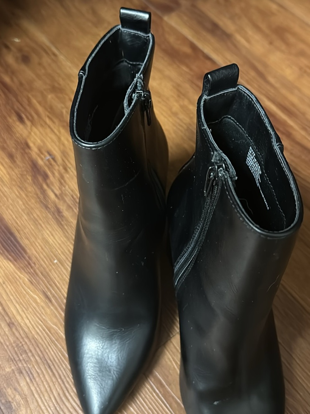 Black Faux Leather Pointed Toe Block Heel Ankle Booties - Size 7.5